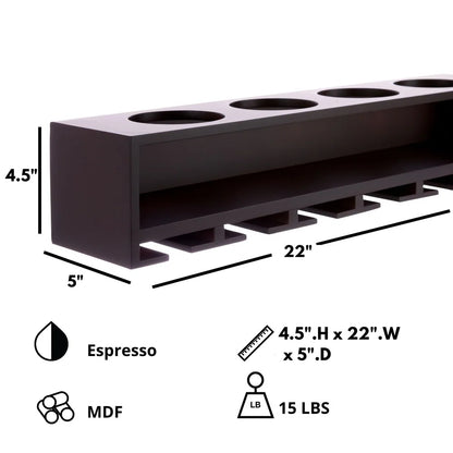 Adouer Wood "Wall-Mounted Wooden Wine Rack with Glass Holder - Holds 6 Glasses and 4 Bottles"