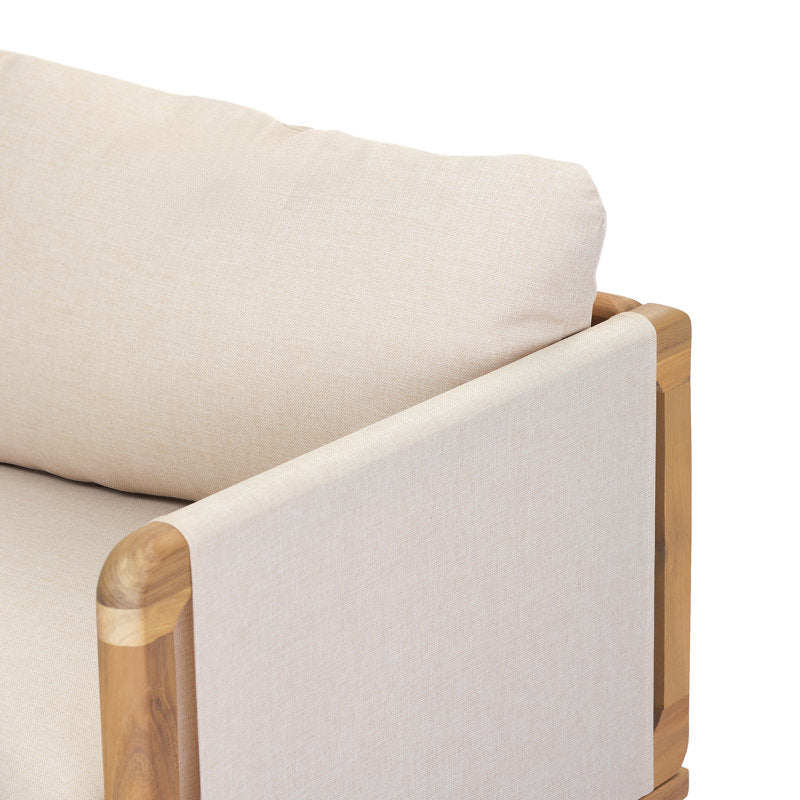 Acacia Wood Contemporary Wooden Frame L-Sectional Sofa with Plush Neutral Upholstery