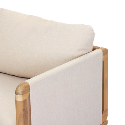 Acacia Wood Contemporary Wooden Frame L-Sectional Sofa with Plush Neutral Upholstery