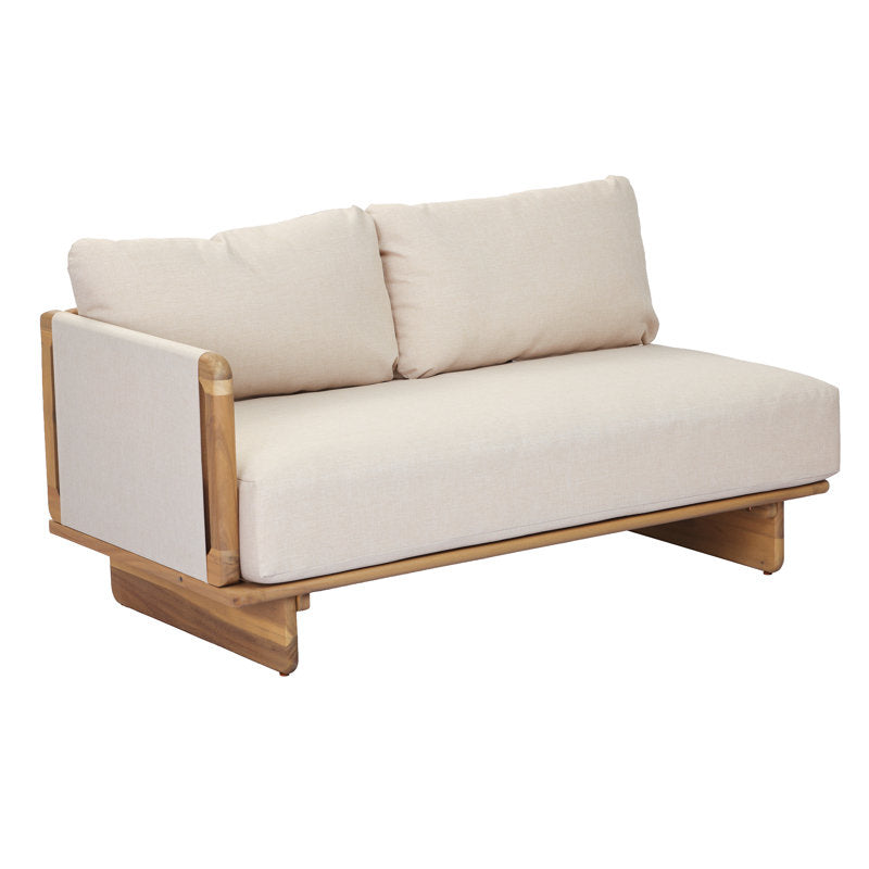 Acacia Wood Contemporary Wooden Frame L-Sectional Sofa with Plush Neutral Upholstery