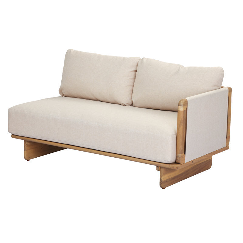 Acacia Wood Contemporary Wooden Frame L-Sectional Sofa with Plush Neutral Upholstery