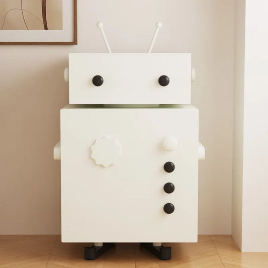ADOUER WOOD "Robot-Themed Kids Bedside Table with Playful Drawer Knobs"