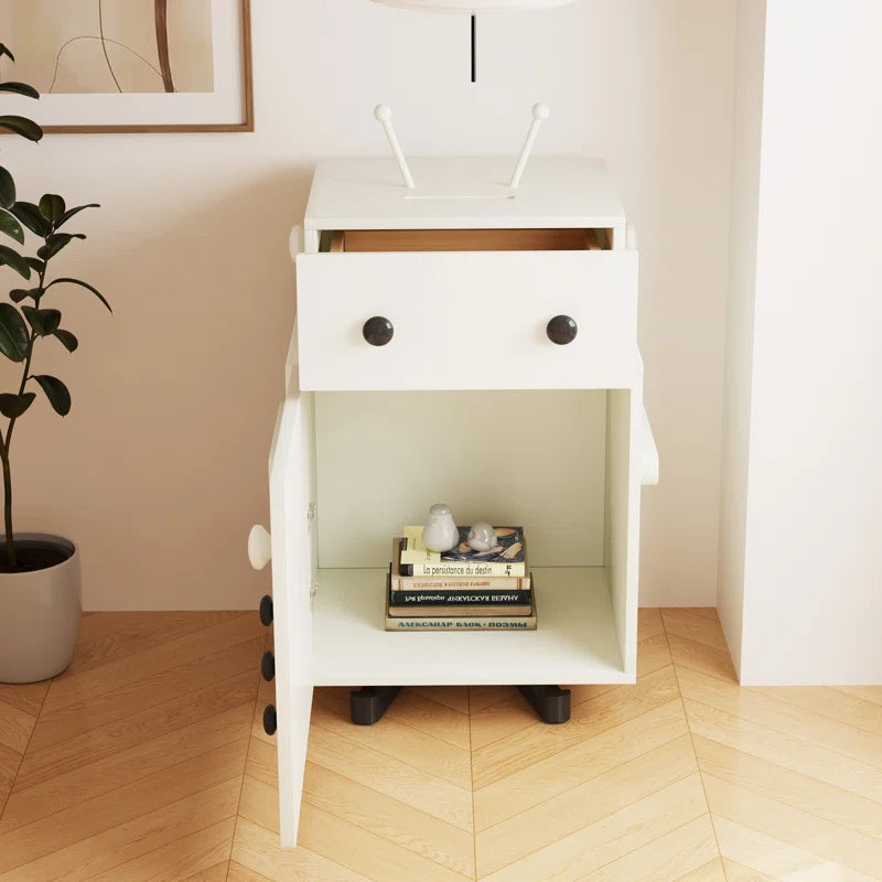 ADOUER WOOD "Robot-Themed Bedside Table with Playful Drawer Knobs"