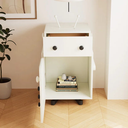 ADOUER WOOD "Robot-Themed Bedside Table with Playful Drawer Knobs"