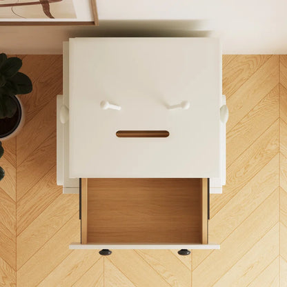 ADOUER WOOD "Robot-Themed Bedside Table with Playful Drawer Knobs"