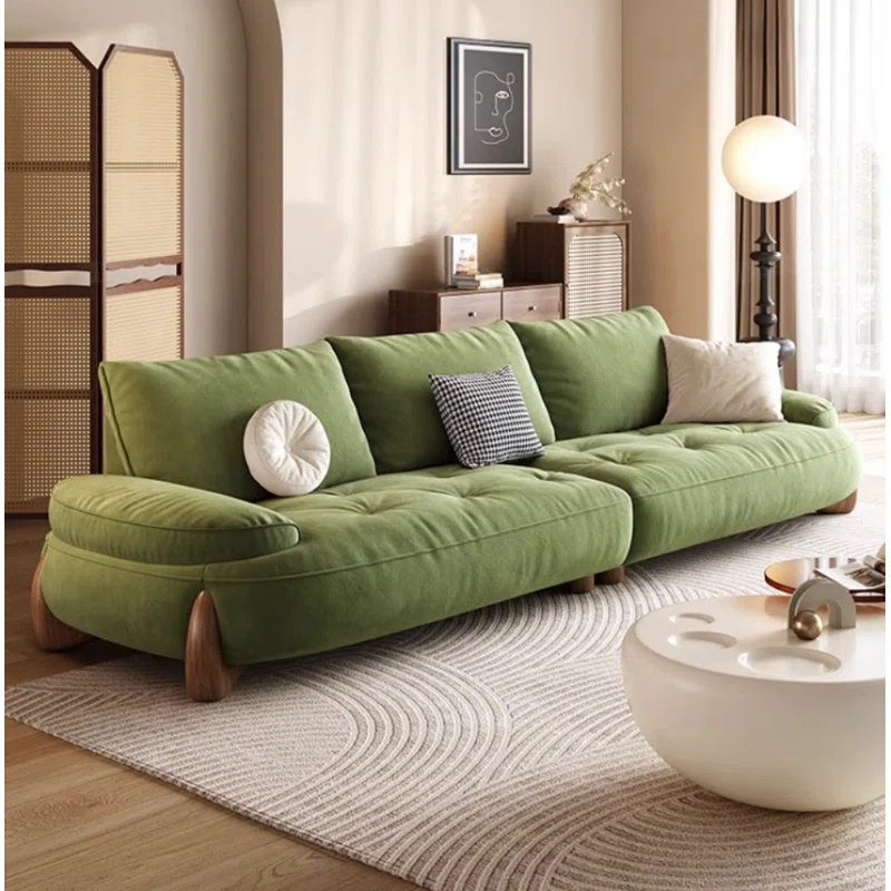 Luxurious Low-Profile Modular Sofa - Tufted Velvet Fabric & Wood Base