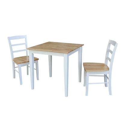 ADOUER WOOD "Classic 2-Person Solid Wood Dining Table Set with White Finish and Natural Wood Top"
