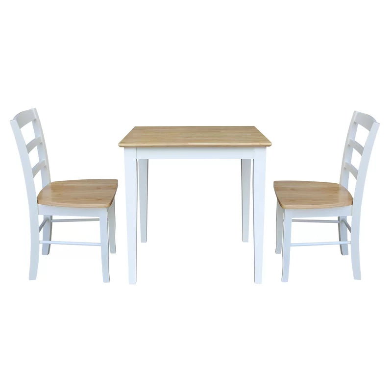 ADOUER WOOD "Classic 2-Person Solid Wood Dining Table Set with White Finish and Natural Wood Top"