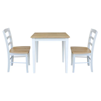 ADOUER WOOD "Classic 2-Person Solid Wood Dining Table Set with White Finish and Natural Wood Top"
