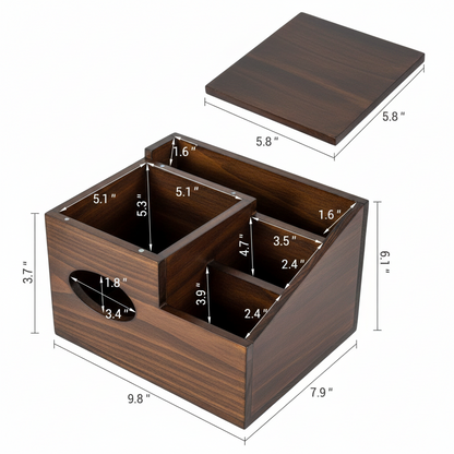ADOUER WOOD Solid Wood Tissue Box Cover & Desk Organizer - Multi-Functional Remote Control Holder and Media Caddy