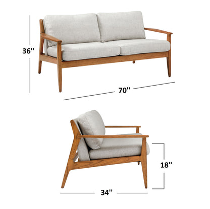 Adouer Wood Solid Wood 3 Seater Sofa in Natural Finish with Plush Cotton Comfort
