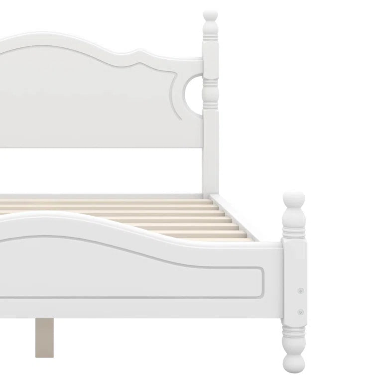 Adouer Wood Solid Sheesham Wood Retro Style Wooden Platform Bed Frame with Elegant Headboard - White Finish