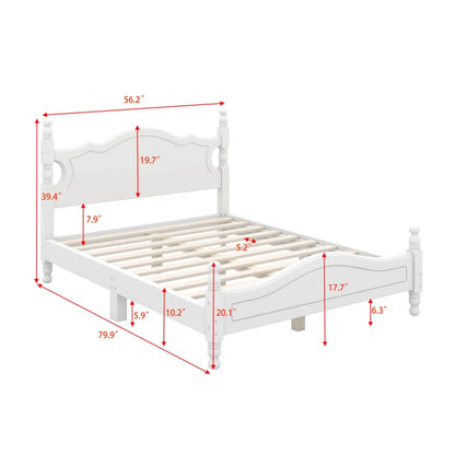 Adouer Wood Solid Sheesham Wood Retro Style Wooden Platform Bed Frame with Elegant Headboard - White Finish