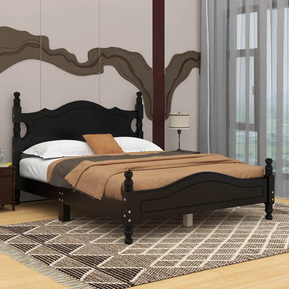 Adouer Wood Solid Sheesham Wood Retro Style Wooden Platform Bed Frame with Elegant Headboard - White Finish