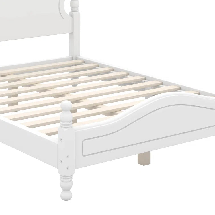 Adouer Wood Solid Sheesham Wood Retro Style Wooden Platform Bed Frame with Elegant Headboard - White Finish