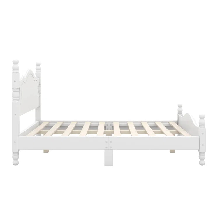 Adouer Wood Solid Sheesham Wood Retro Style Wooden Platform Bed Frame with Elegant Headboard - White Finish