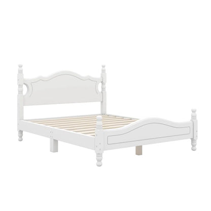 Adouer Wood Solid Sheesham Wood Retro Style Wooden Platform Bed Frame with Elegant Headboard - White Finish