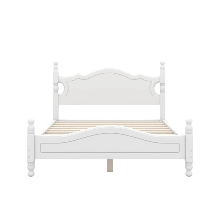 Adouer Wood Solid Sheesham Wood Retro Style Wooden Platform Bed Frame with Elegant Headboard - White Finish