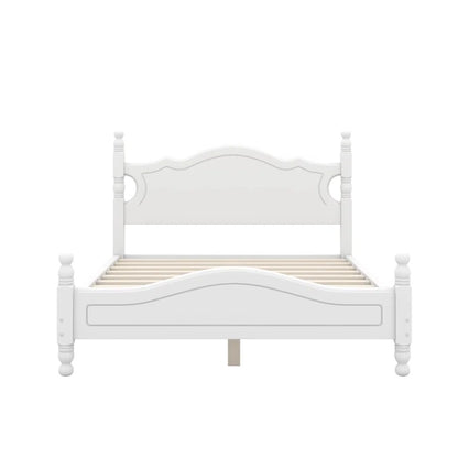 Adouer Wood Solid Sheesham Wood Retro Style Wooden Platform Bed Frame with Elegant Headboard - White Finish