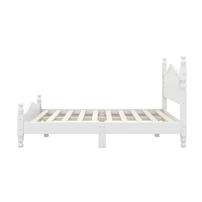 Adouer Wood Solid Sheesham Wood Retro Style Wooden Platform Bed Frame with Elegant Headboard - White Finish