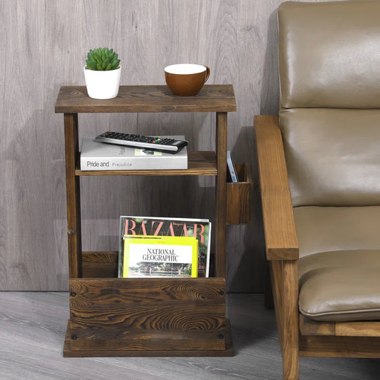 ADOUER WOOD Solid Acacia Wood Multi Use Magazine Rack, Light Walnut