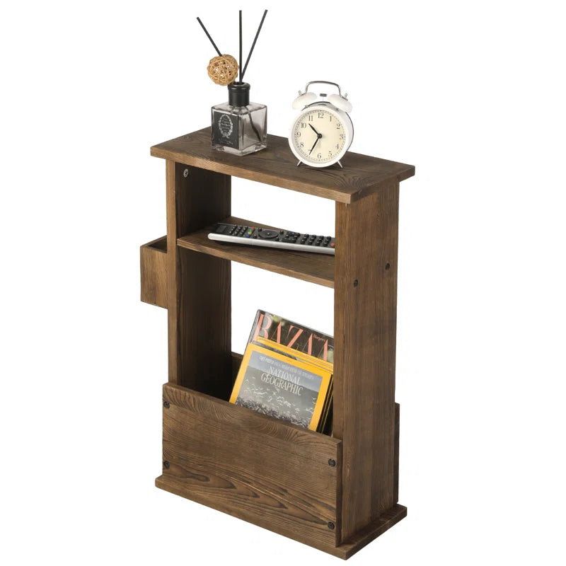 ADOUER WOOD Solid Acacia Wood Multi Use Magazine Rack, Light Walnut