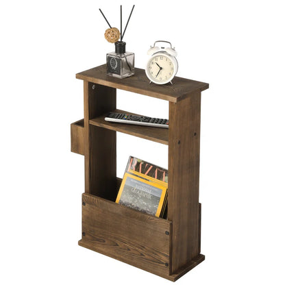 ADOUER WOOD Solid Acacia Wood Multi Use Magazine Rack, Light Walnut