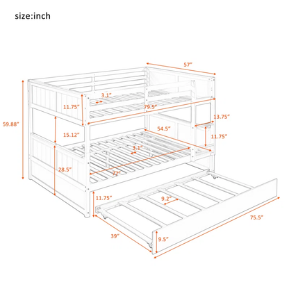 ADOUER WOOD Solid Sheesham Wood Classic Bunk Bed For 3 Persons
