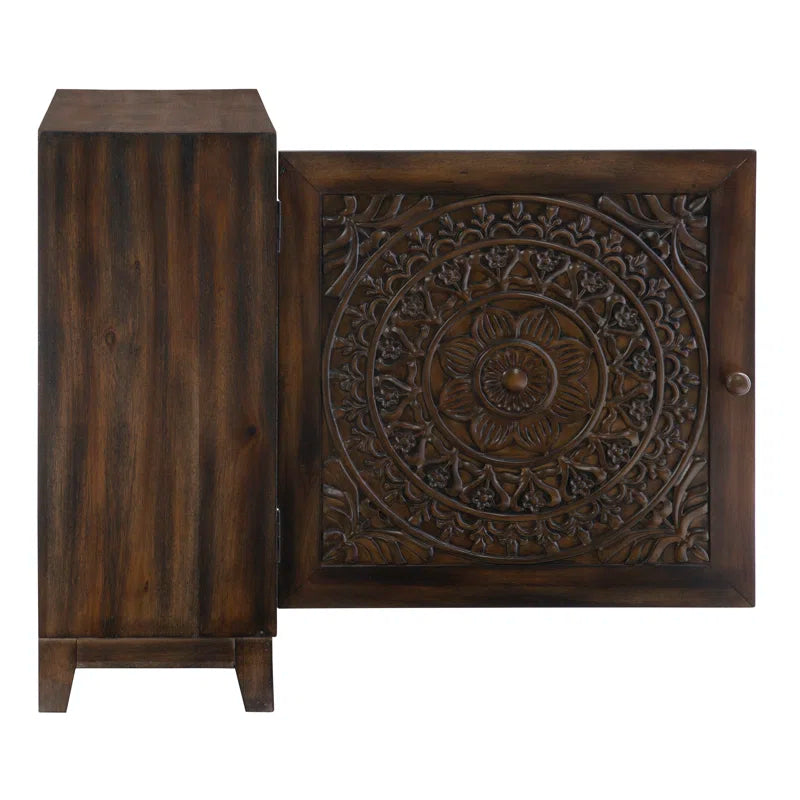 ADOUER WOOD Solid Sheesham Wood Multi Use Carved Door Accent Cabinet