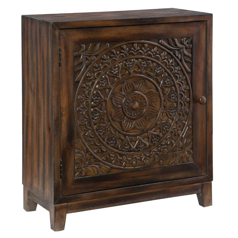 ADOUER WOOD Solid Sheesham Wood Multi Use Carved Door Accent Cabinet