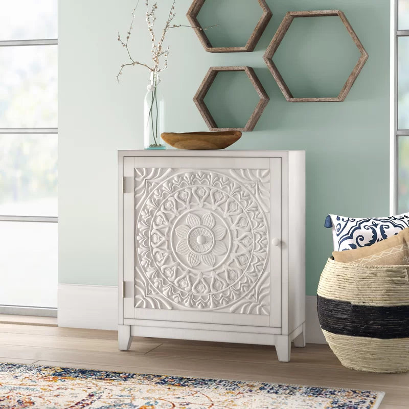 ADOUER WOOD Solid Sheesham Wood Multi Use Carved Door Accent Cabinet