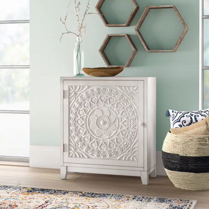 ADOUER WOOD Solid Sheesham Wood Multi Use Carved Door Accent Cabinet