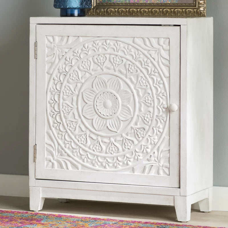 ADOUER WOOD Solid Sheesham Wood Multi Use Carved Door Accent Cabinet