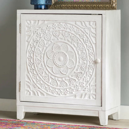 ADOUER WOOD Solid Sheesham Wood Multi Use Carved Door Accent Cabinet