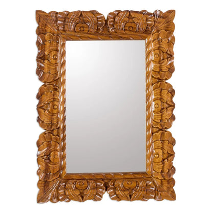 ADOUER WOOD Luxuries Acacia Wood Hand Carved Wall Mirror (Natural)