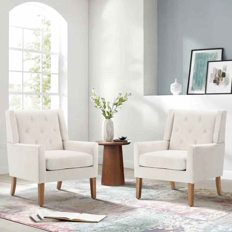 ADOUER WOOD Solid Wood Frame Upholstered Arm Chair, Beige