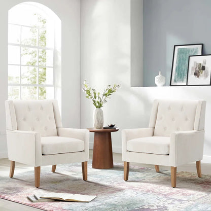 ADOUER WOOD Solid Wood Frame Upholstered Arm Chair, Beige