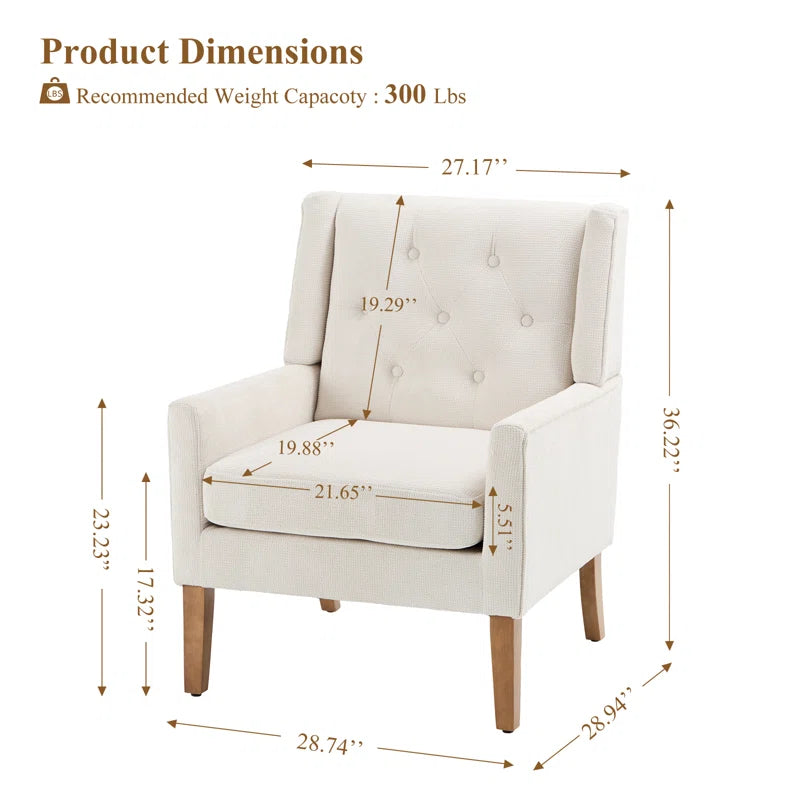 ADOUER WOOD Solid Wood Frame Upholstered Arm Chair, Beige