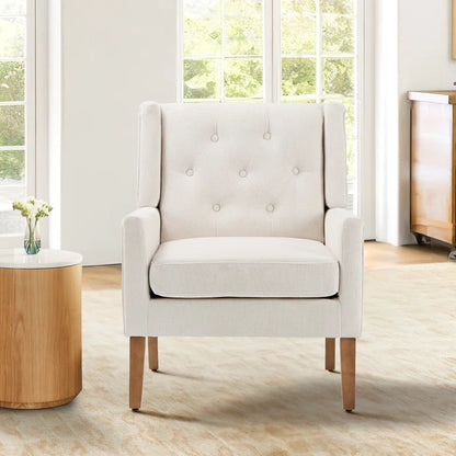 ADOUER WOOD Solid Wood Frame Upholstered Arm Chair, Beige