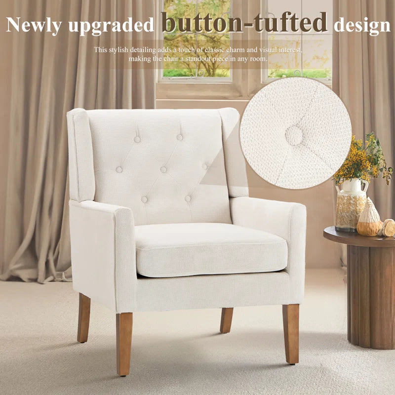 ADOUER WOOD Solid Wood Frame Upholstered Arm Chair, Beige