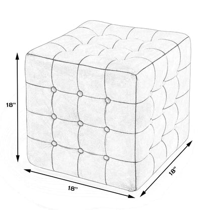 ADOUER WOOD Cube Shape Tufted Brown Leatherette Ottoman