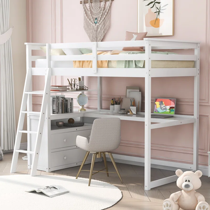 ADOUER WOOD Solid Sheesham Wood Bunk Bed with Integrated Study Table – Space-Saving Design for Kids & Teens