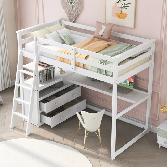 ADOUER WOOD Solid Sheesham Wood Bunk Bed with Integrated Study Table – Space-Saving Design for Kids & Teens