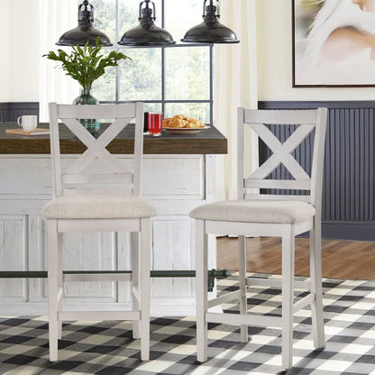 Adouer Wood "Set of 2 Gray White Solid Sheesham Wood Cross  Bar Chairs with Cushioned Seats"
