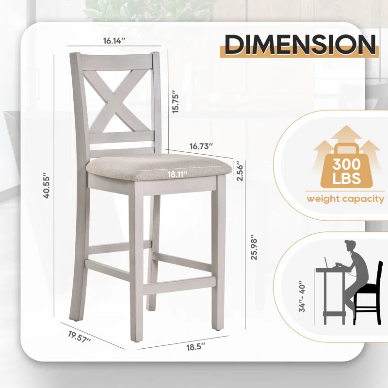 Adouer Wood "Set of 2 Gray White Solid Sheesham Wood Cross  Bar Chairs with Cushioned Seats"