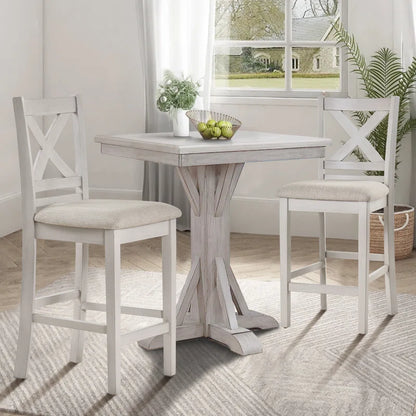 Adouer Wood "Set of 2 Gray White Solid Sheesham Wood Cross  Bar Chairs with Cushioned Seats"