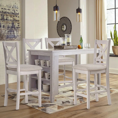 Adouer Wood "Set of 2 Gray White Solid Sheesham Wood Cross  Bar Chairs with Cushioned Seats"