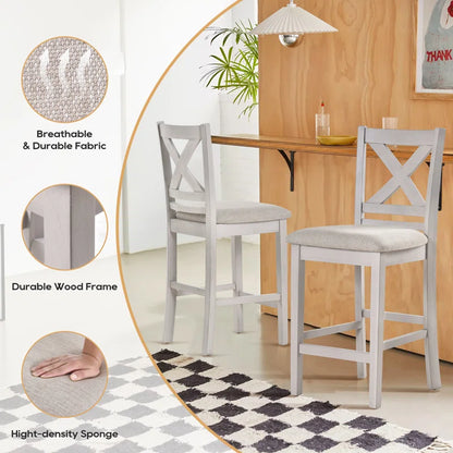 Adouer Wood "Set of 2 Gray White Solid Sheesham Wood Cross  Bar Chairs with Cushioned Seats"