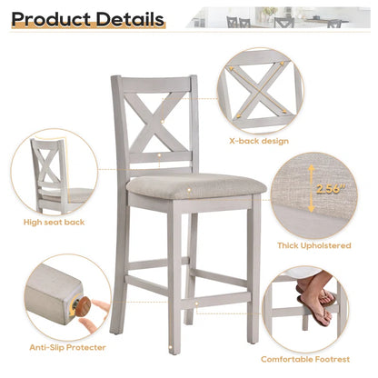 Adouer Wood "Set of 2 Gray White Solid Sheesham Wood Cross  Bar Chairs with Cushioned Seats"