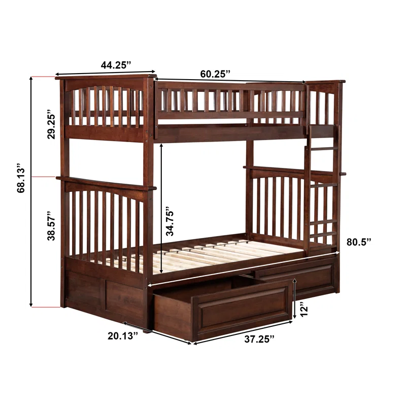 ADOUER WOOD Solid Sheesham Wood Bunk Bed with storage - Convertible into Two Separate Beds